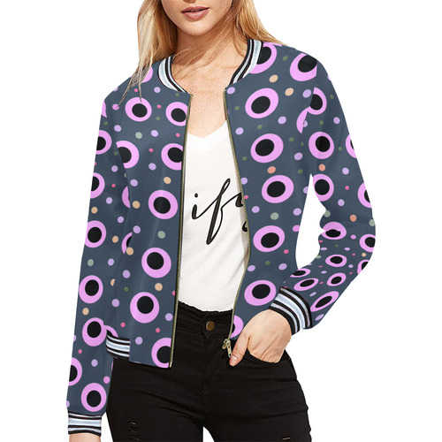 PINK AND BLACK POINTS II All Over Print Bomber Jacket for Women (Model H21)