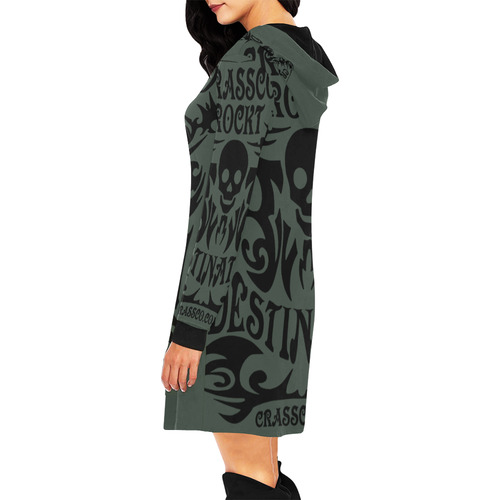 SKULL CRASSCO ROCKT All Over Print Hoodie Mini Dress (Model H27)