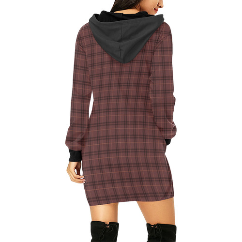 Plaid shades of brown dark VAS2 All Over Print Hoodie Mini Dress (Model H27)