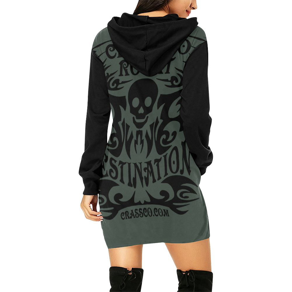 SKULL CRASSCO ROCKT III All Over Print Hoodie Mini Dress (Model H27)