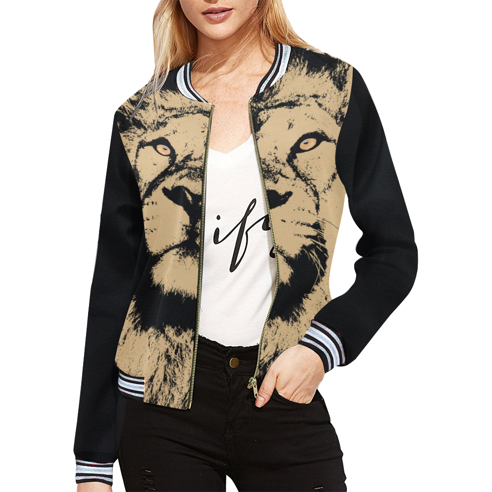 LION All Over Print Bomber Jacket for Women (Model H21)