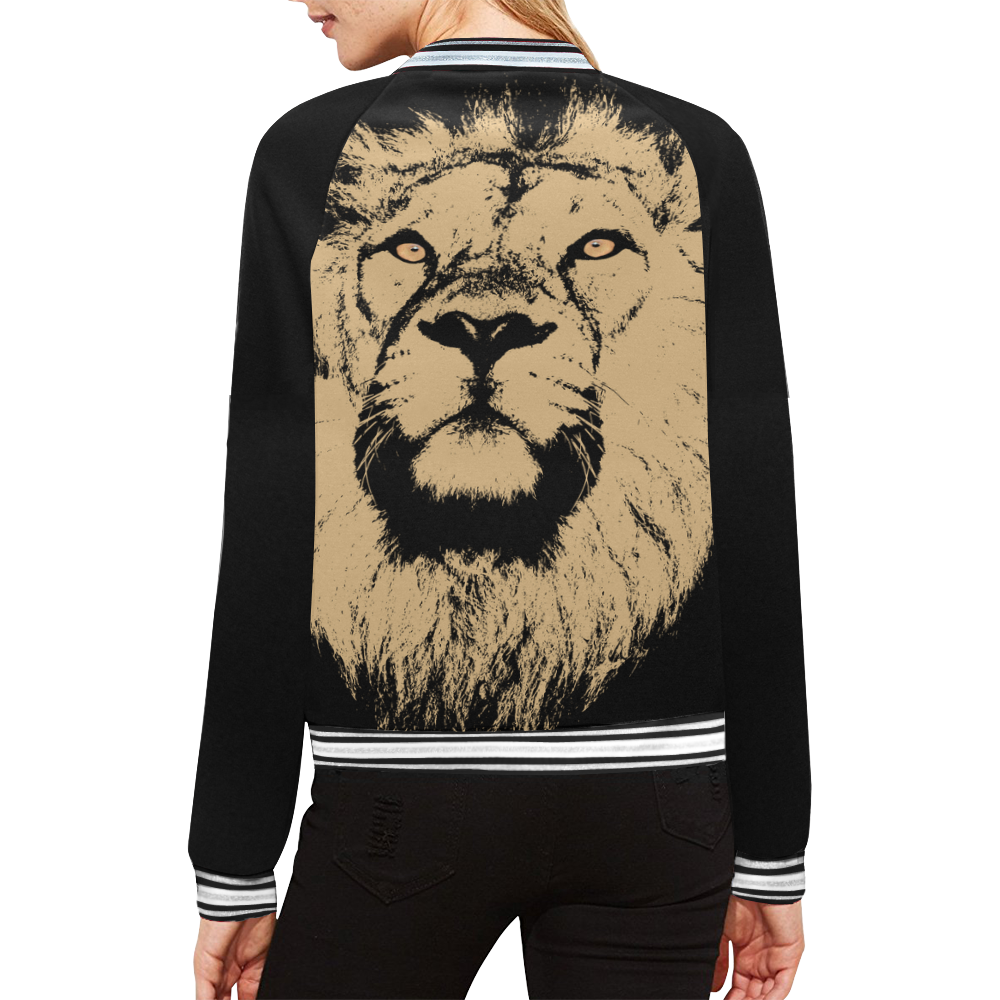 LION All Over Print Bomber Jacket for Women (Model H21)