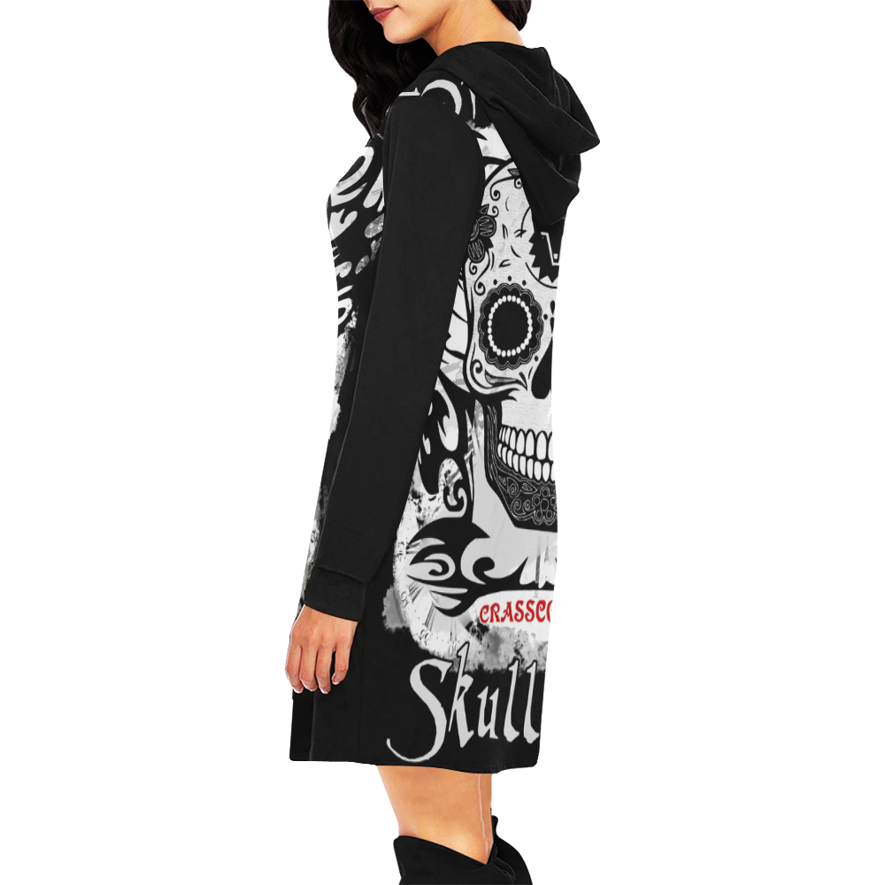 ORIGINAL SKULL CULT II All Over Print Hoodie Mini Dress (Model H27)