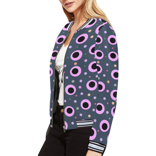 PINK AND BLACK POINTS II All Over Print Bomber Jacket for Women (Model H21)