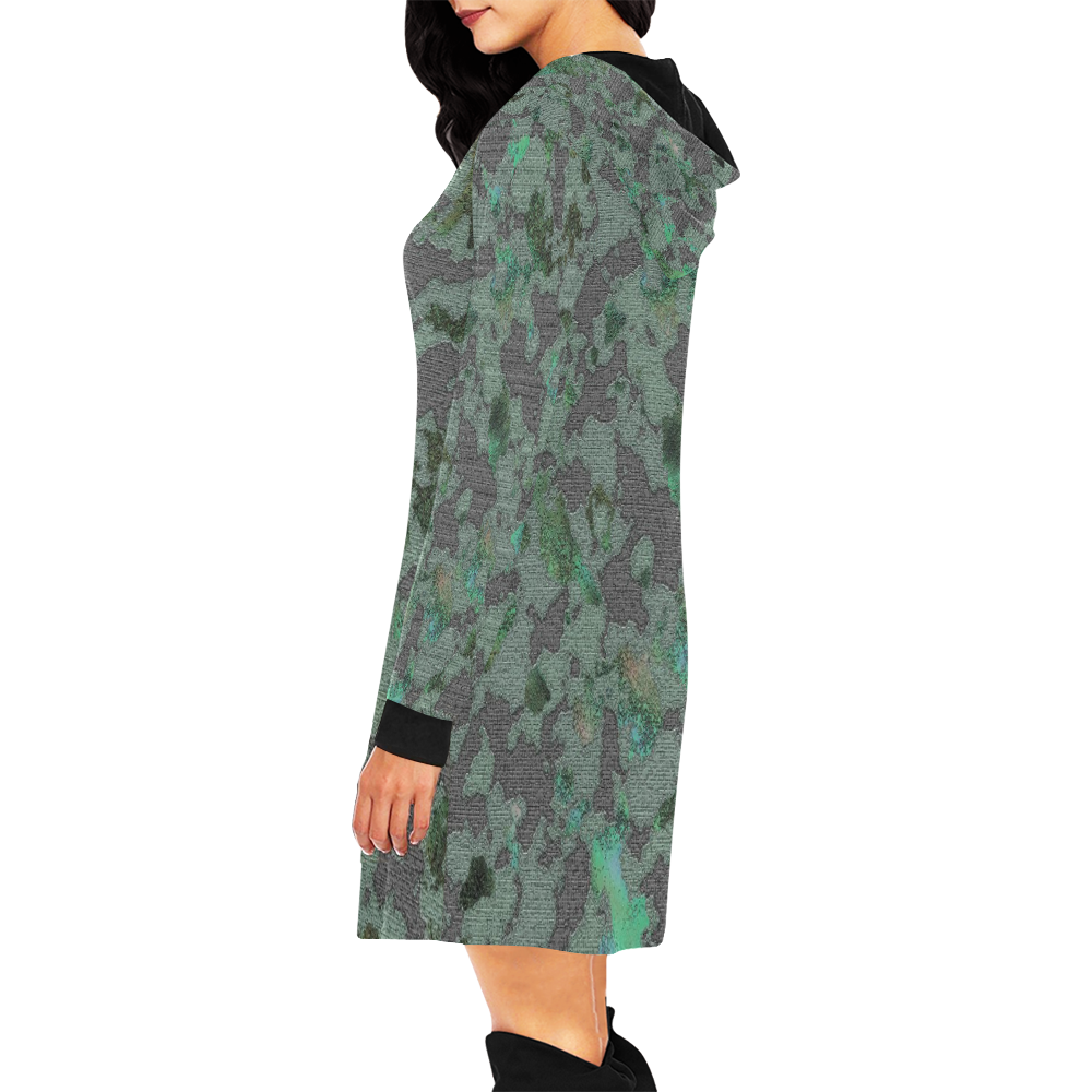 CAMOUFLAGE WOODLAND All Over Print Hoodie Mini Dress (Model H27)
