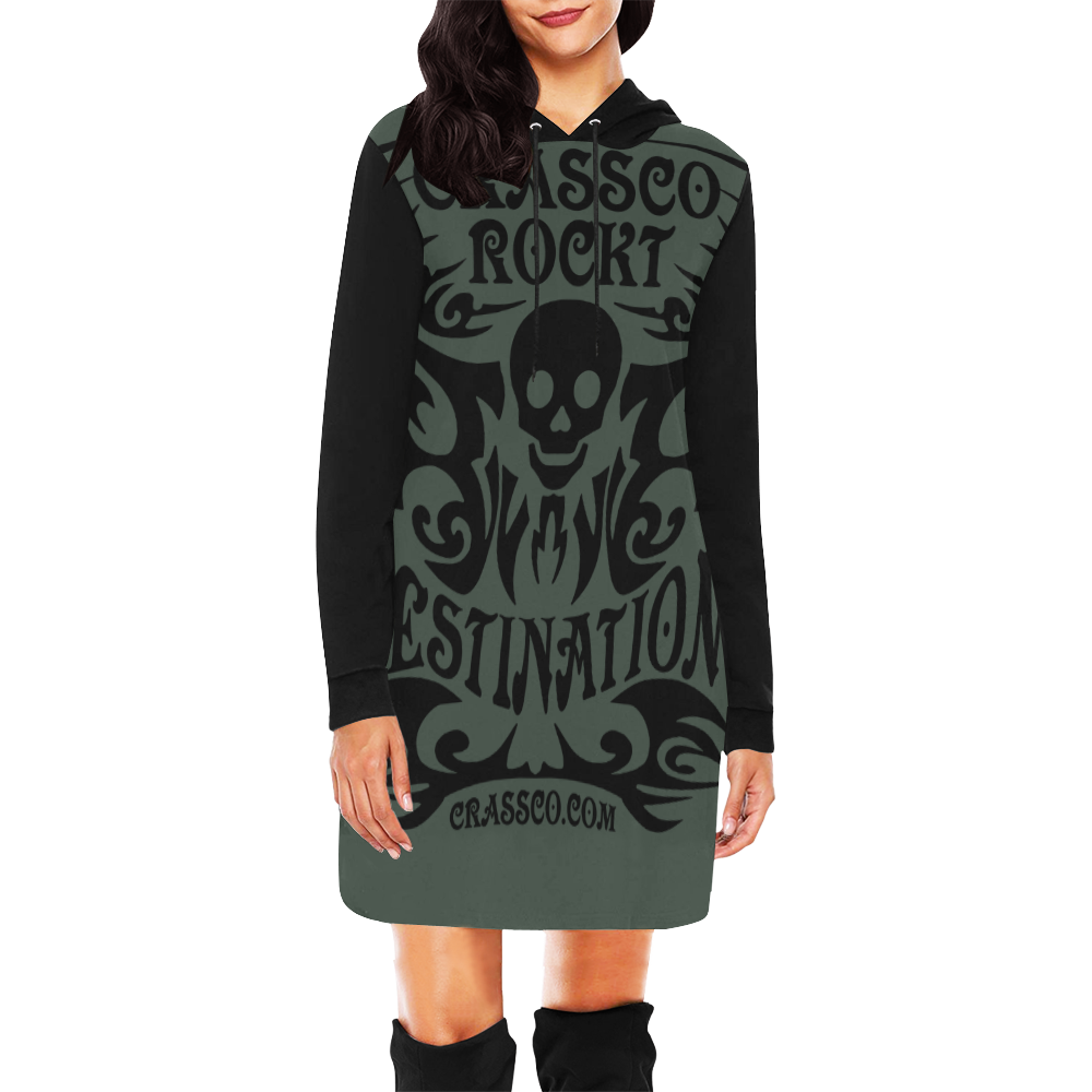 SKULL CRASSCO ROCKT III All Over Print Hoodie Mini Dress (Model H27)