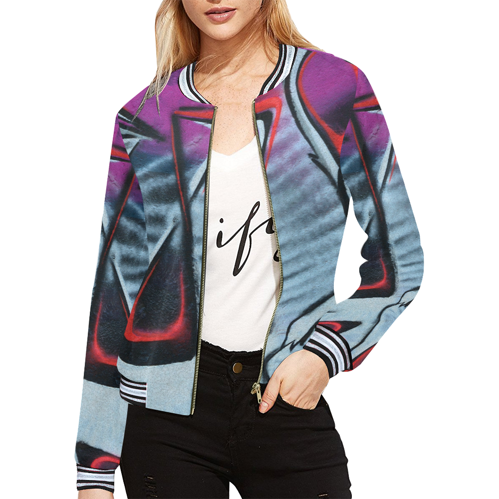 GRAFFITI All Over Print Bomber Jacket for Women (Model H21)