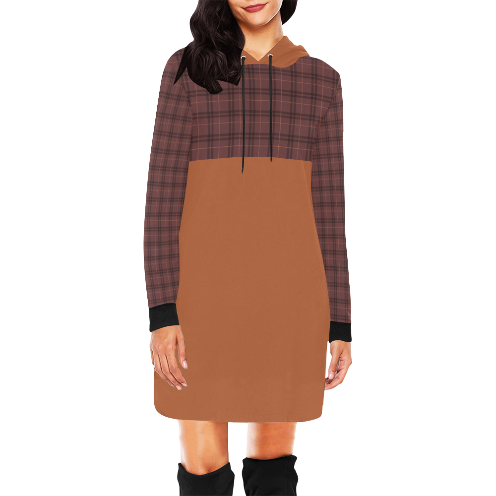 Plaid shades of brown VAS2 II All Over Print Hoodie Mini Dress (Model H27)