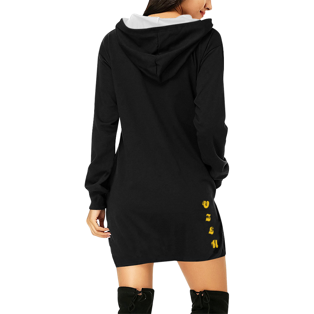 Black and yellow VZLA1 All Over Print Hoodie Mini Dress (Model H27)