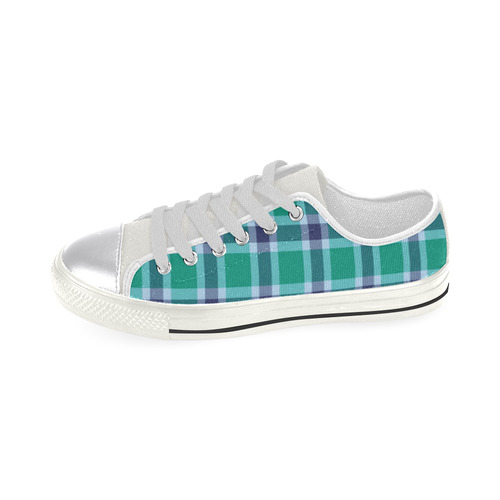 Green Blue White Plaid Canvas Women's Shoes/Large Size (Model 018)