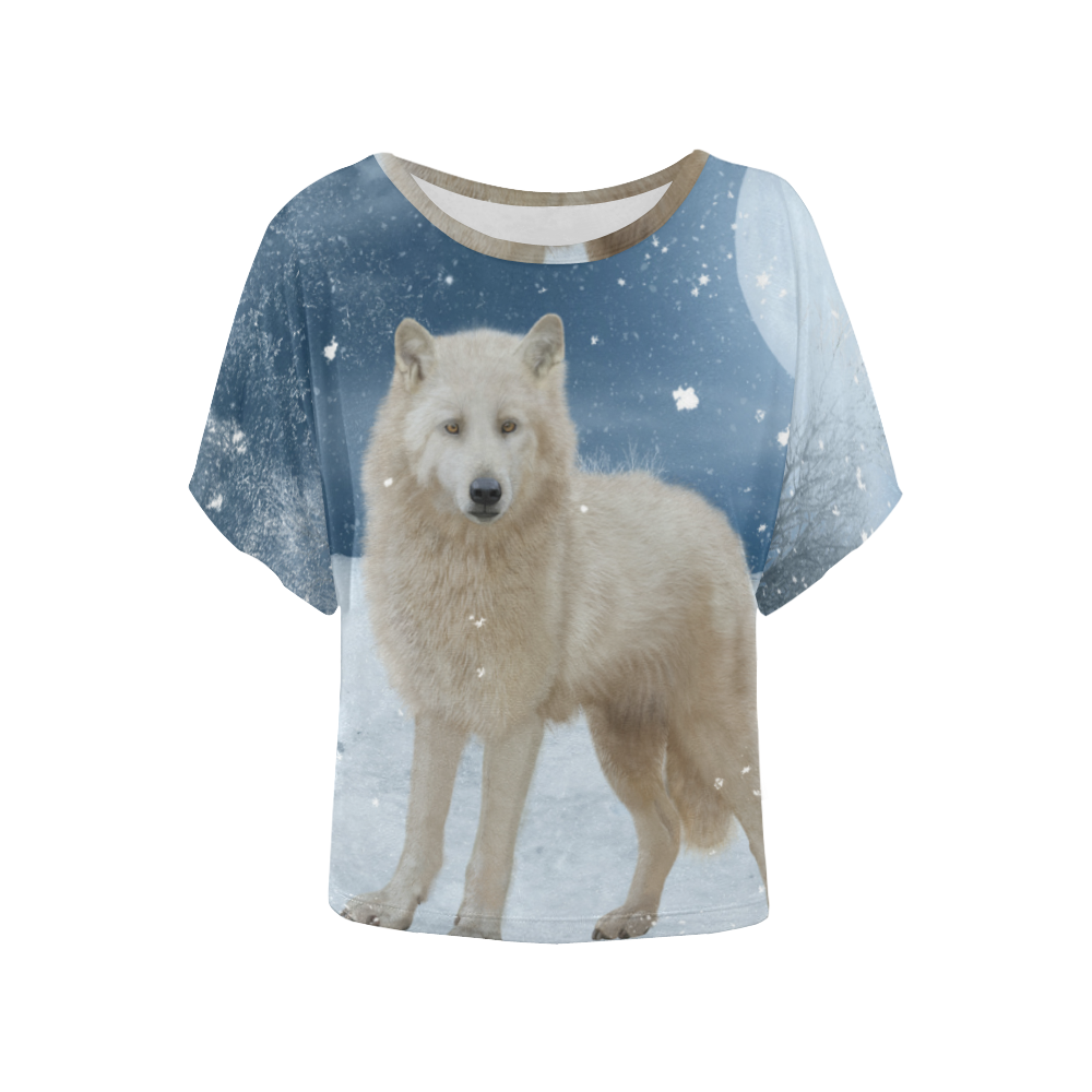 Awesome arctic wolf Women's Batwing-Sleeved Blouse T shirt (Model T44)