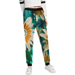 Yellow Orange Flower on Turquoise Green Unisex All Over Print Sweatpants (Model L11)