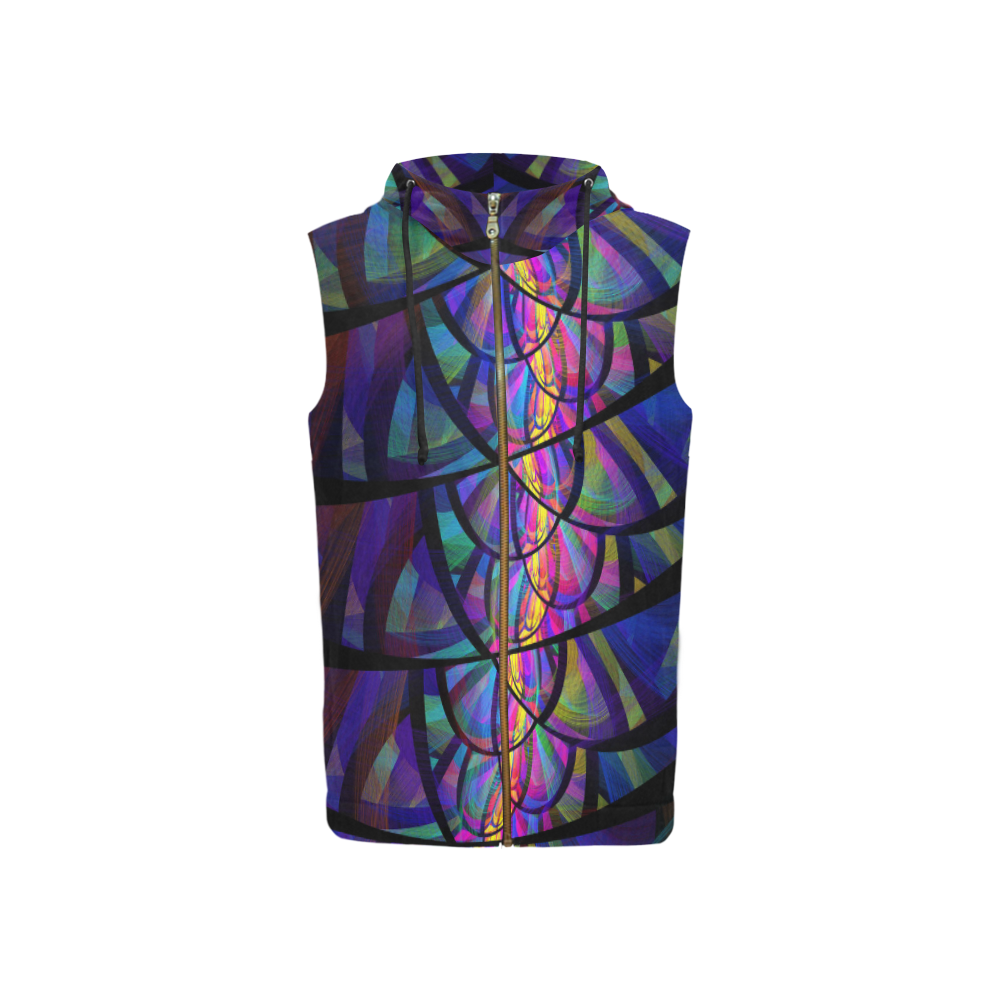 Stained Glass All Over Print Sleeveless Zip Up Hoodie for Women (Model H16)