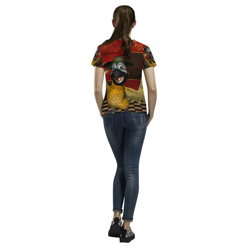 Funny parrot with summer hat All Over Print T-Shirt for Women (USA Size) (Model T40)
