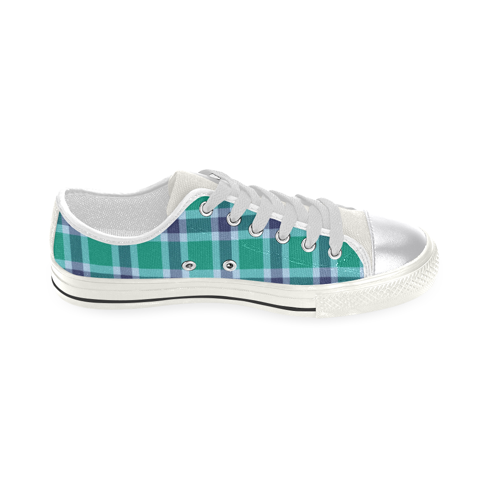 Green Blue White Plaid Women's Classic Canvas Shoes (Model 018)