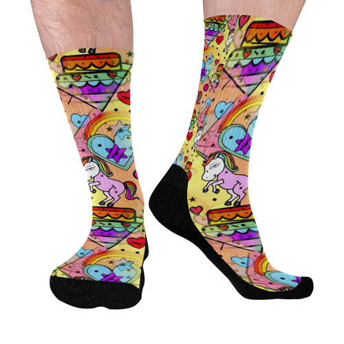 Unicorn Popart by Nico Bielow Mid-Calf Socks (Black Sole)