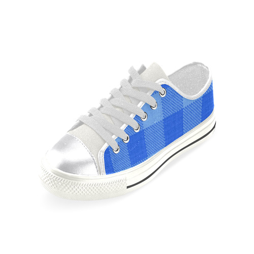 Soft Blue Plaid Canvas Women's Shoes/Large Size (Model 018)
