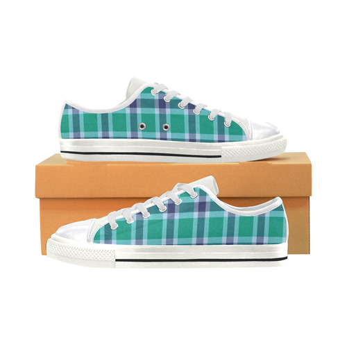 Green Blue White Plaid Canvas Women's Shoes/Large Size (Model 018)