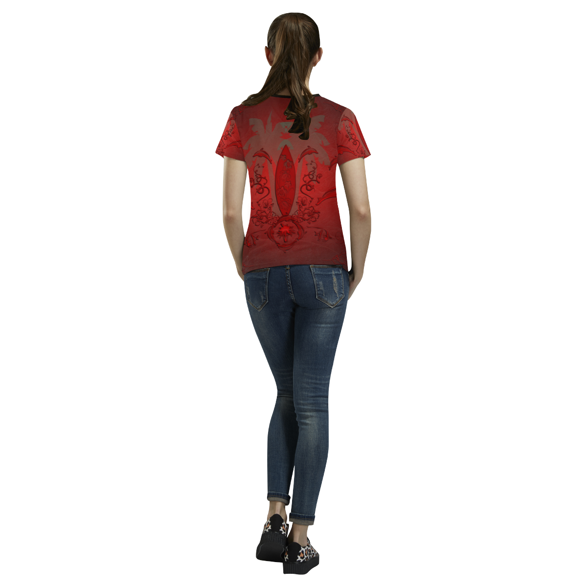 Sport, surfing with dolphin All Over Print T-shirt for Women/Large Size (USA Size) (Model T40)