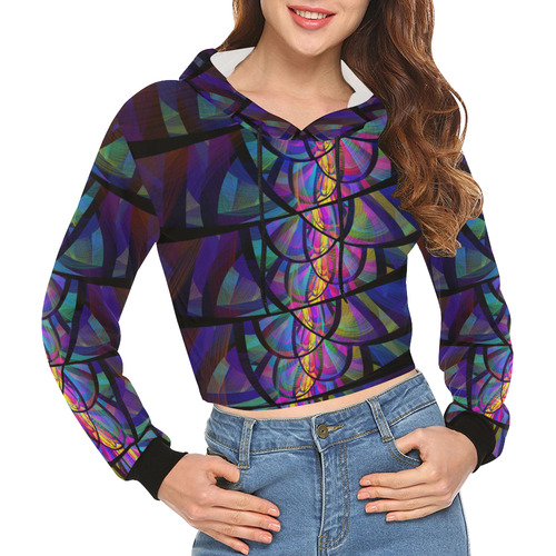 Stained Glass All Over Print Crop Hoodie for Women (Model H22)