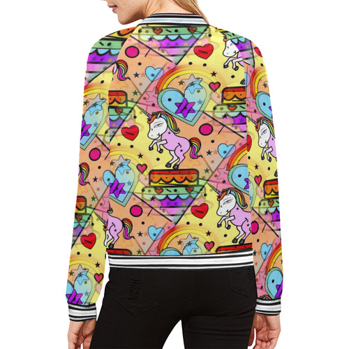 Unicorn Popart by Nico Bielow All Over Print Bomber Jacket for Women (Model H21)