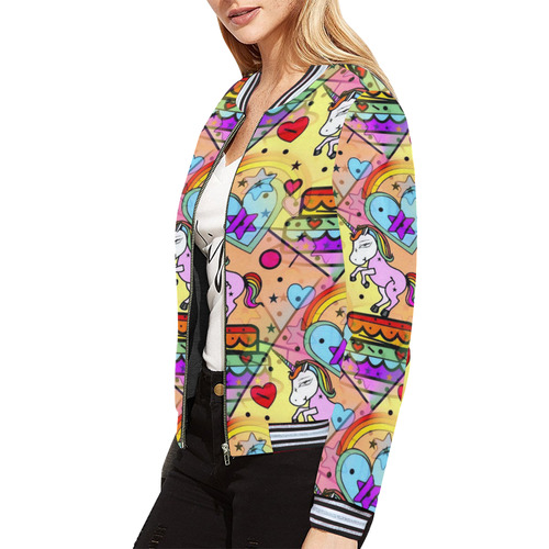 Unicorn Popart by Nico Bielow All Over Print Bomber Jacket for Women (Model H21)