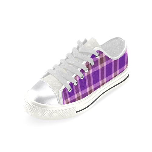 Purple Burgundy White Plaid Canvas Women's Shoes/Large Size (Model 018)
