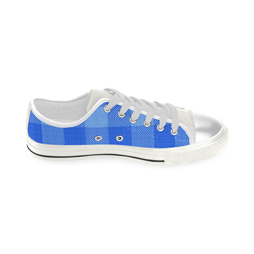 Soft Blue Plaid Canvas Women's Shoes/Large Size (Model 018)