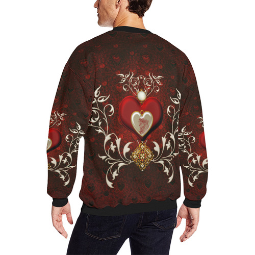 Valentine's day, wonderful hearts Men's Oversized Fleece Crew Sweatshirt/Large Size(Model H18)