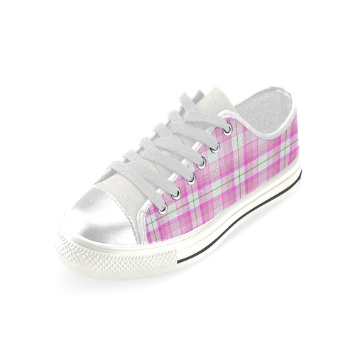 Pink Plaid Canvas Women's Shoes/Large Size (Model 018)