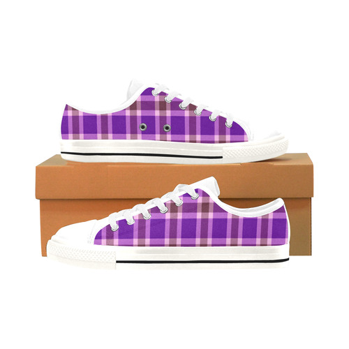 Purple Burgundy White Plaid Men's Classic Canvas Shoes/Large Size (Model 018)