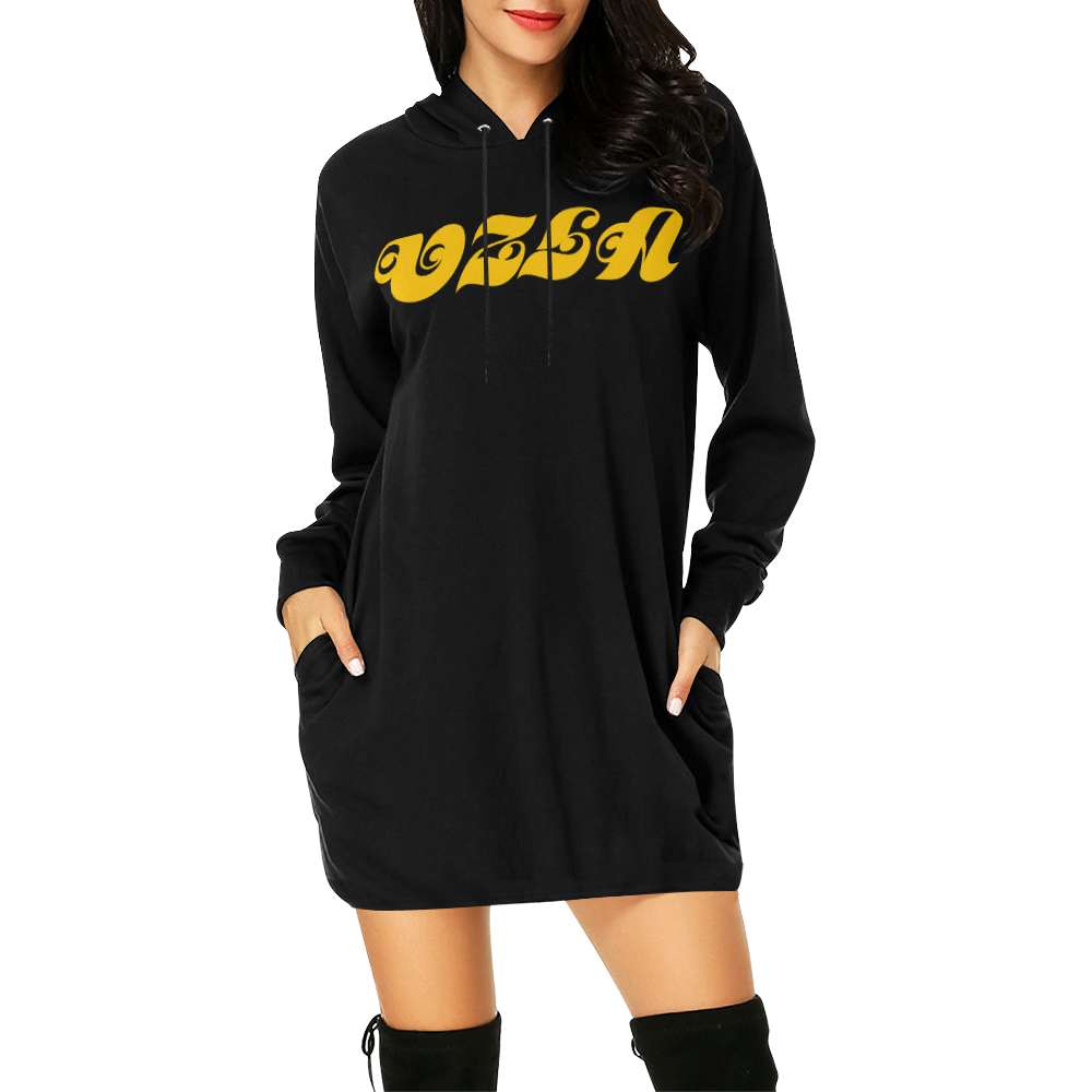 Black and yellow VZLA1 All Over Print Hoodie Mini Dress (Model H27)