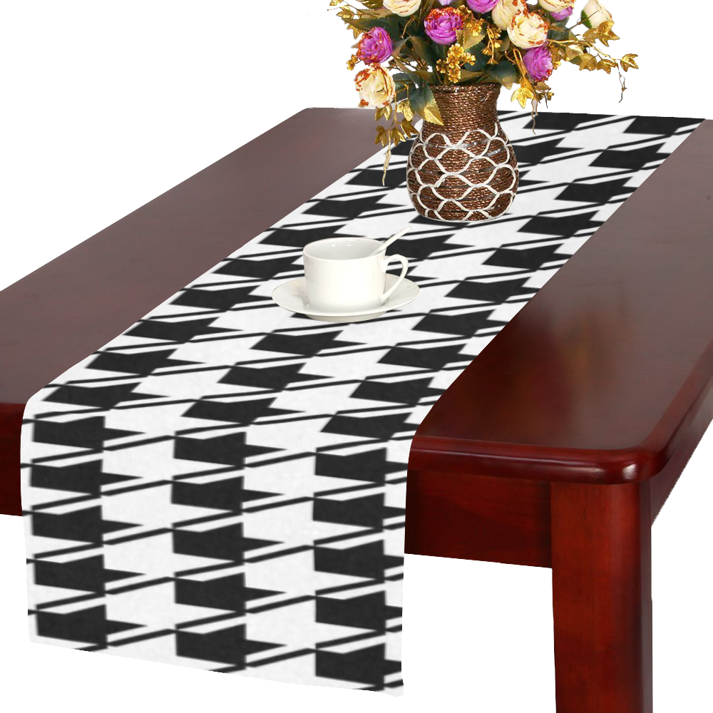 Black White Houndstooth Table Runner 16x72 inch