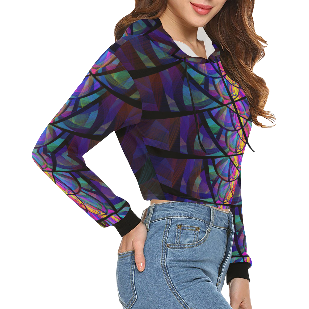 Stained Glass All Over Print Crop Hoodie for Women (Model H22)
