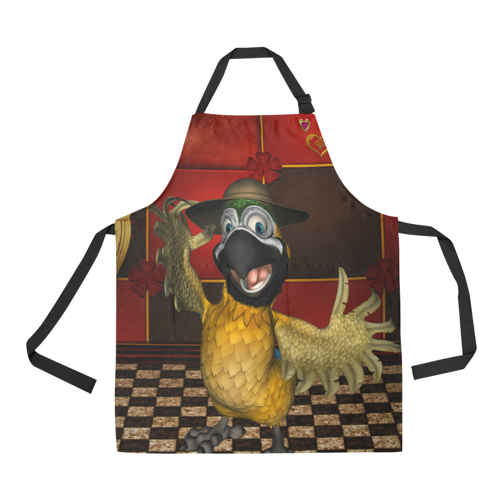 Funny parrot with summer hat All Over Print Apron