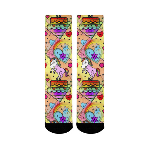 Unicorn Popart by Nico Bielow Mid-Calf Socks (Black Sole)