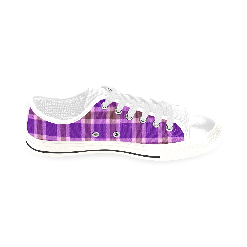 Purple Burgundy White Plaid Men's Classic Canvas Shoes/Large Size (Model 018)