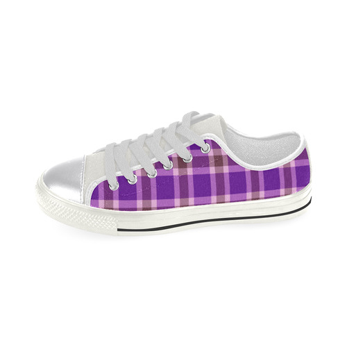 Purple Burgundy White Plaid Canvas Women's Shoes/Large Size (Model 018)