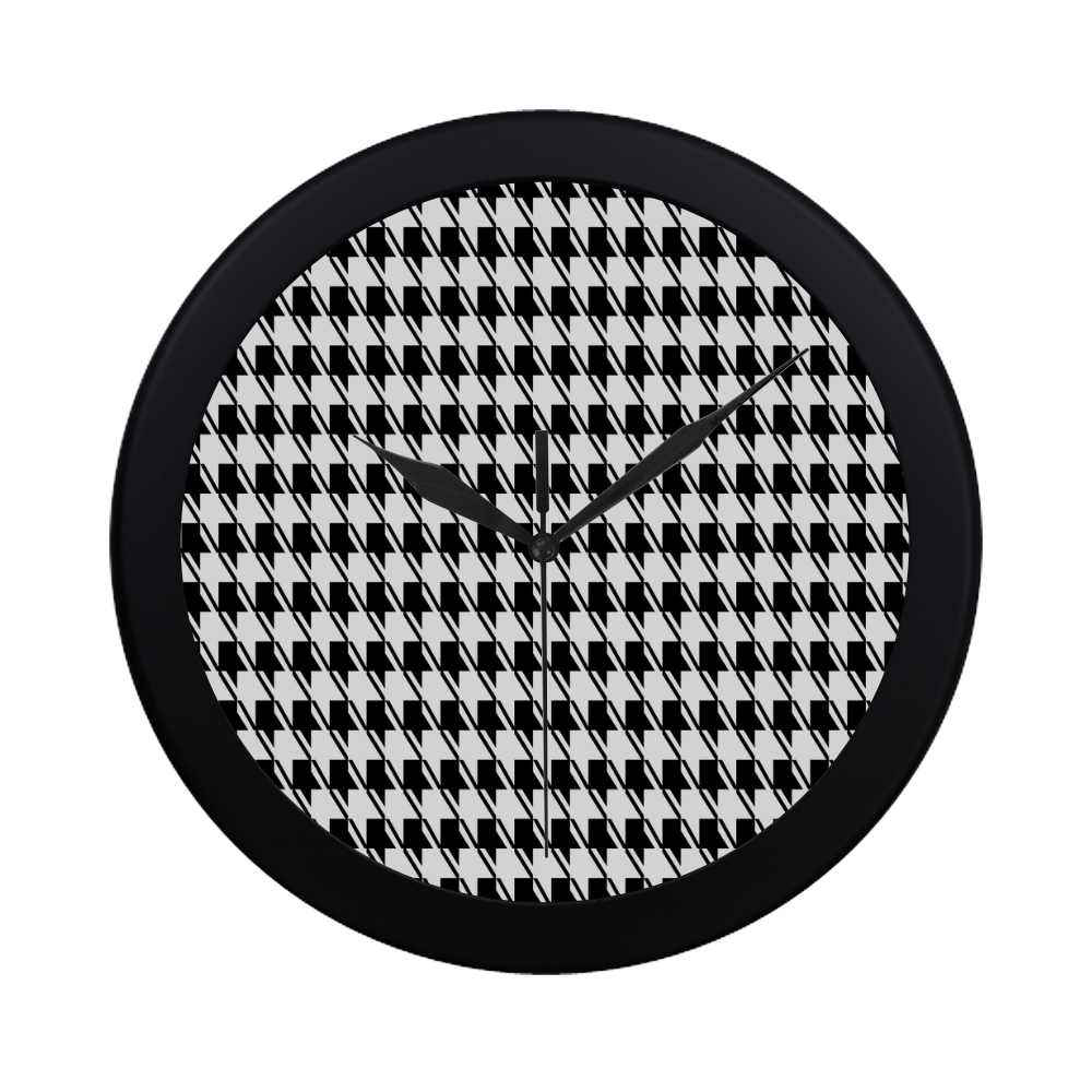Black White Houndstooth Circular Plastic Wall clock