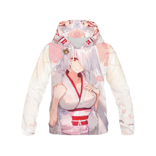 Samurai Anime Girl Watercolor All Over Print Hoodie for Women (USA Size) (Model H13)