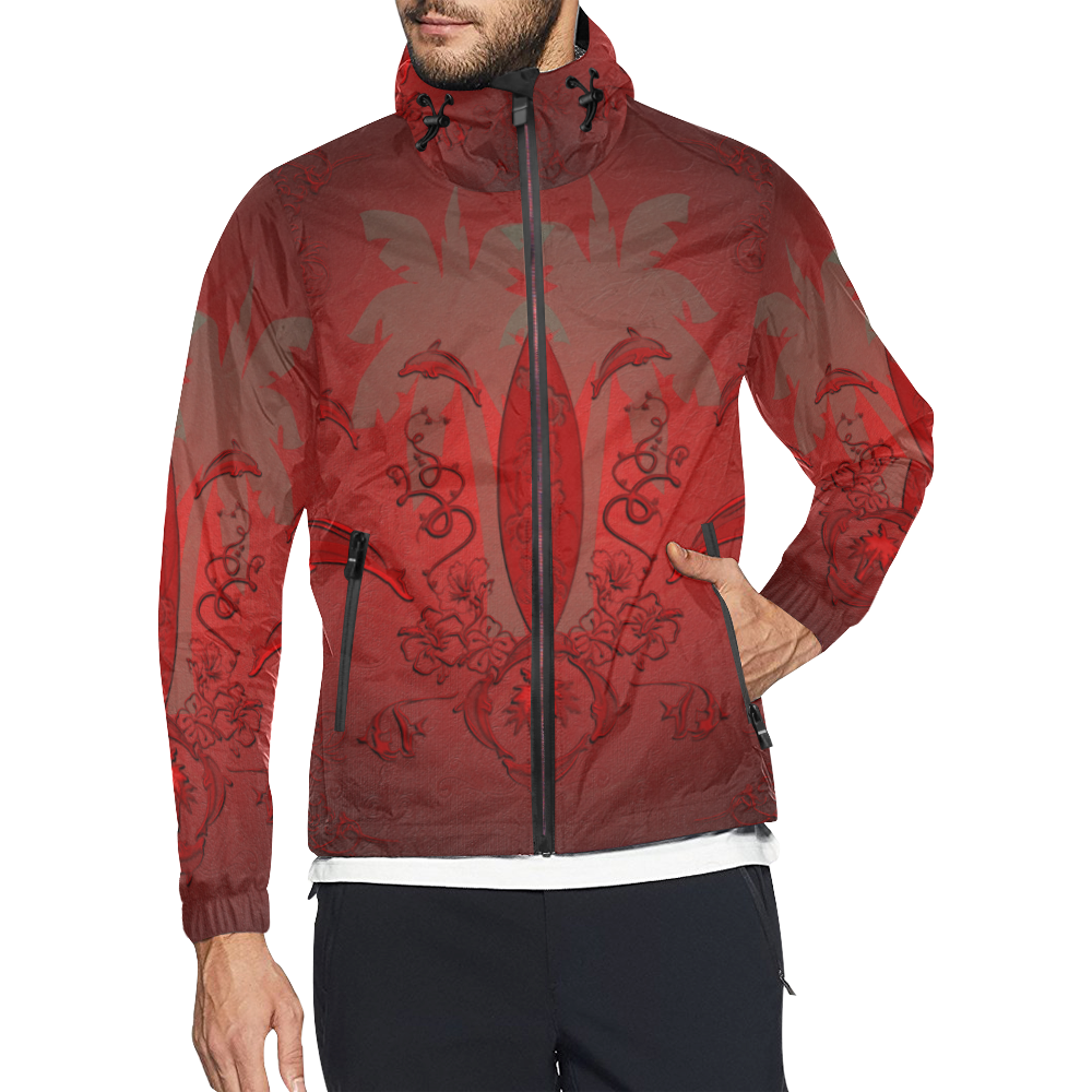 Sport, surfing with dolphin Unisex All Over Print Windbreaker (Model H23)