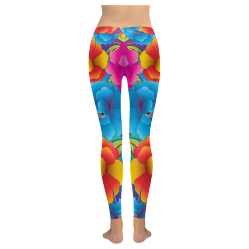 Neon Colored Floral Pattern Women's Low Rise Leggings (Invisible Stitch) (Model L05)