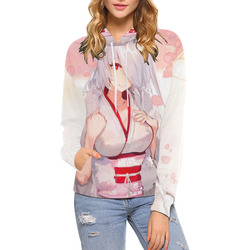 Samurai Anime Girl Watercolor All Over Print Hoodie for Women (USA Size) (Model H13)