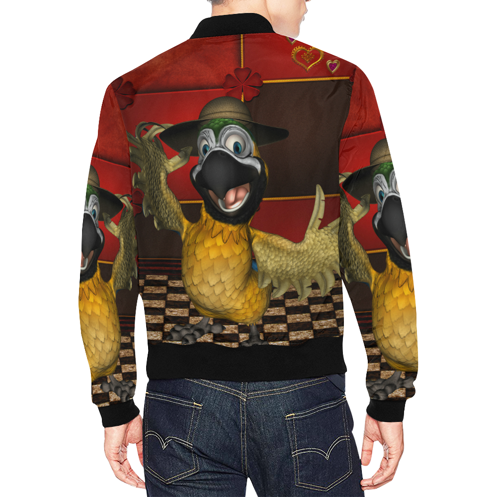 Funny parrot with summer hat All Over Print Bomber Jacket for Men (Model H19)