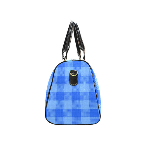 Soft Blue Plaid New Waterproof Travel Bag/Large (Model 1639)
