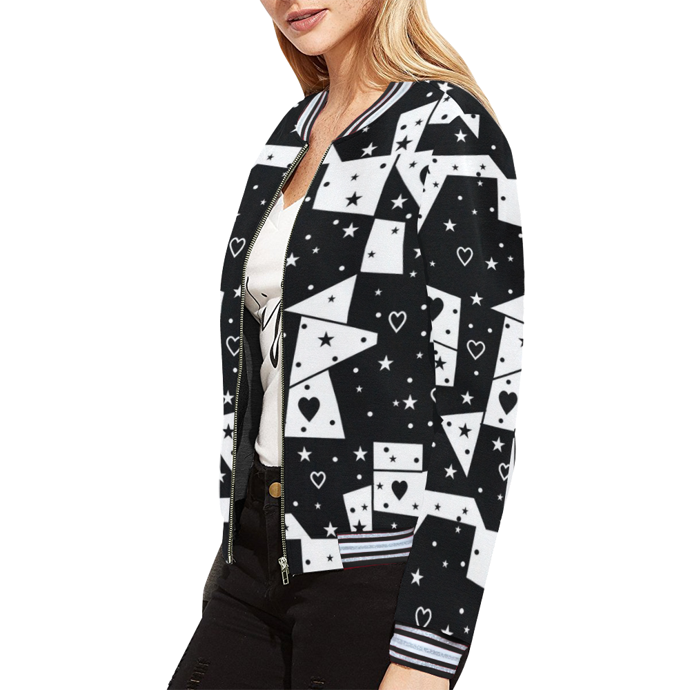 Black and White Popart by Nico Bielow All Over Print Bomber Jacket for Women (Model H21)