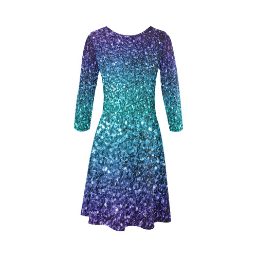 Beautiful Aqua blue Ombre glitter sparkles 3/4 Sleeve Sundress (D23)