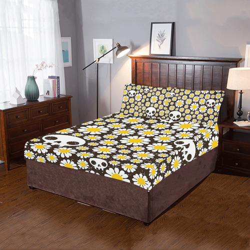 Yellow Daisy Skulls 3-Piece Bedding Set