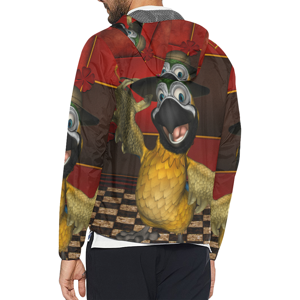 Funny parrot with summer hat Unisex All Over Print Windbreaker (Model H23)