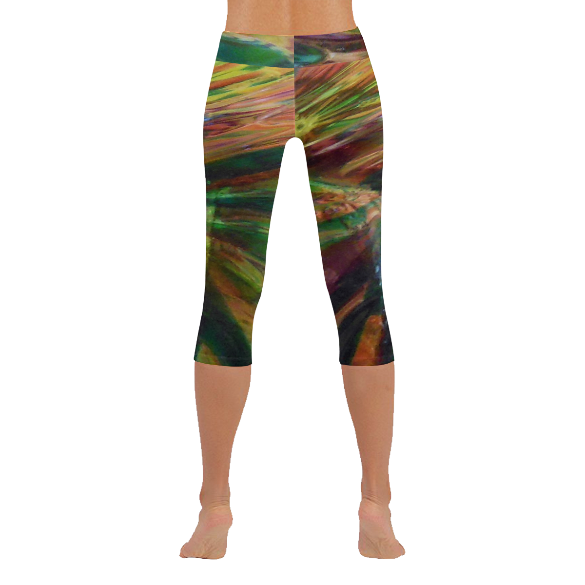 Abstract Colorful Glass Women's Low Rise Capri Leggings (Invisible Stitch) (Model L08)